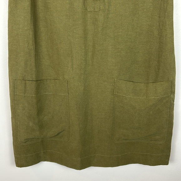 Whistles Utility Linen Blend Button Detail Pockets Shift Dress Size 12 Khaki - Picture 5 of 14